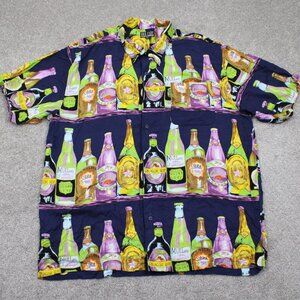 Bar Code Shirt Mens 2XL XXL Blue Beer Bottle AOP 100% Rayon S/S Button Up